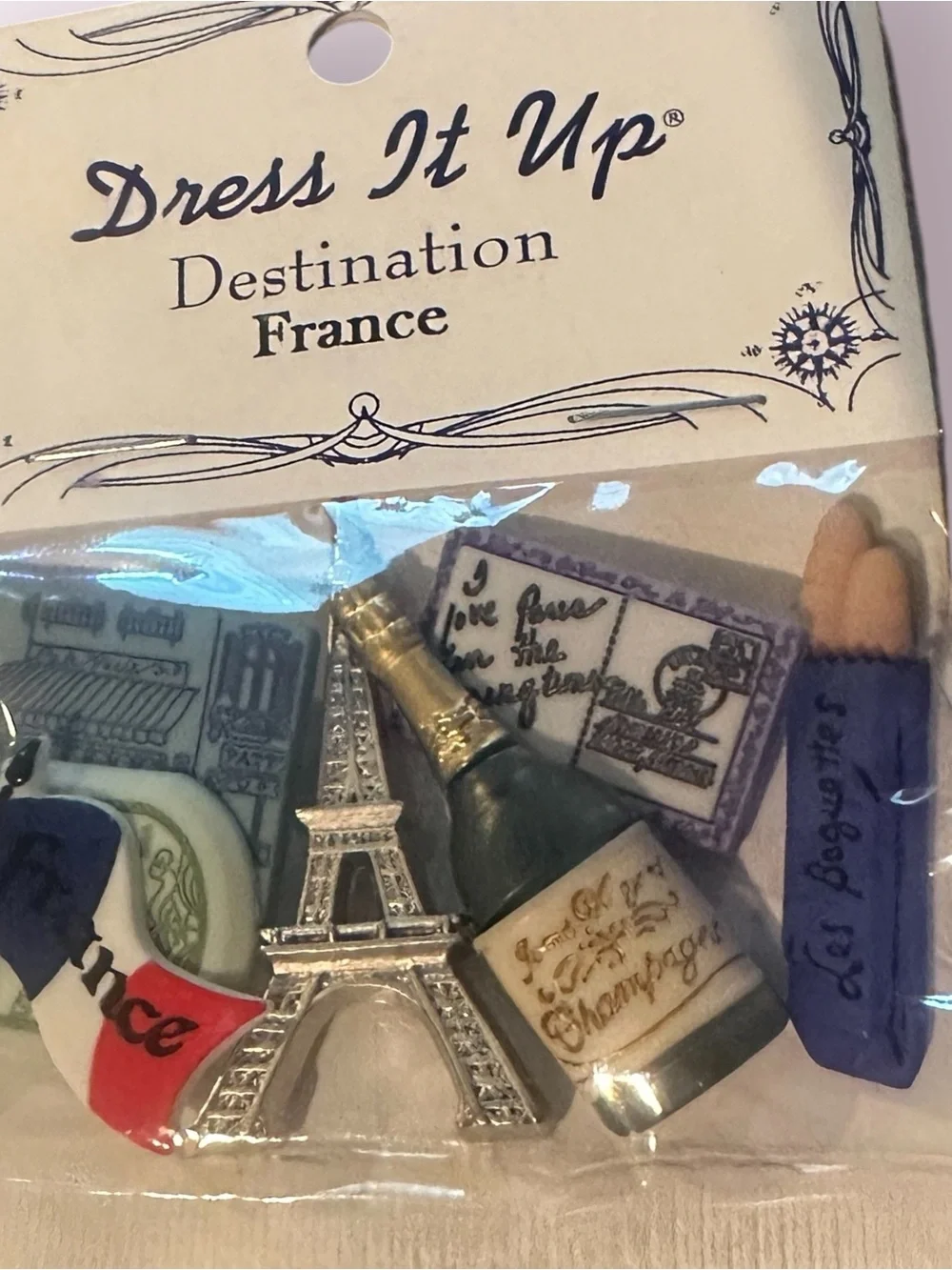 Dress It Up Destination Button Set Of 5- England, Canada, France, Germany Mexico